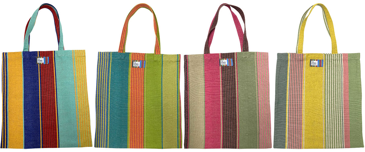 Blue, Sand, Turquoise, Red Striped Linen Tote Bags
