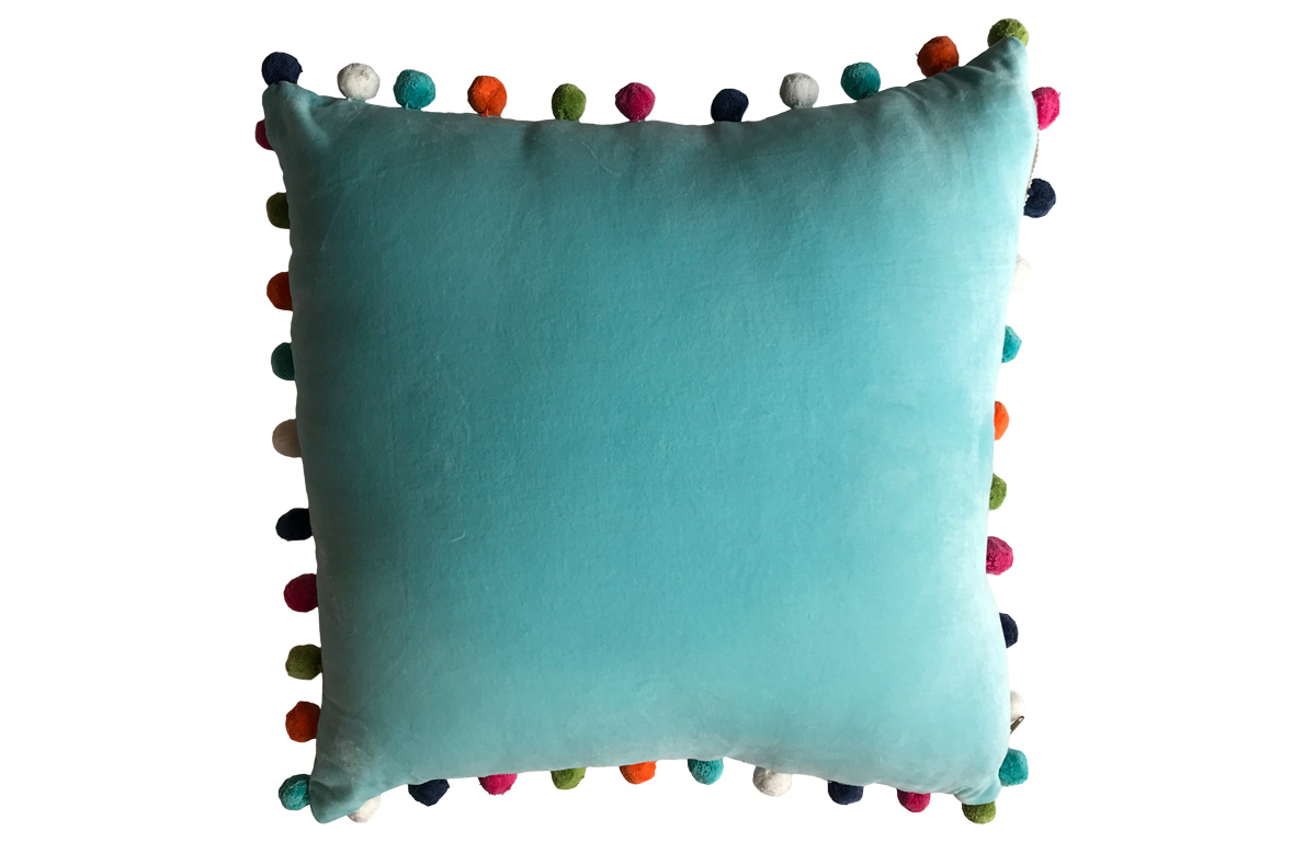 Aqua Velvet Pompom Cushions 
