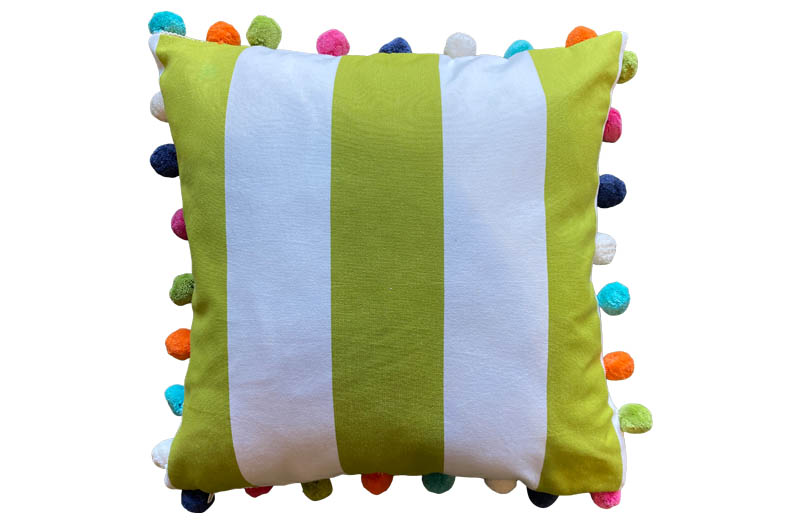 Lime Green and White Stripe Pom Pom Cushions