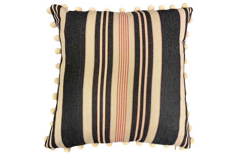 Black, Beige, Pink Striped Pompom Cushions