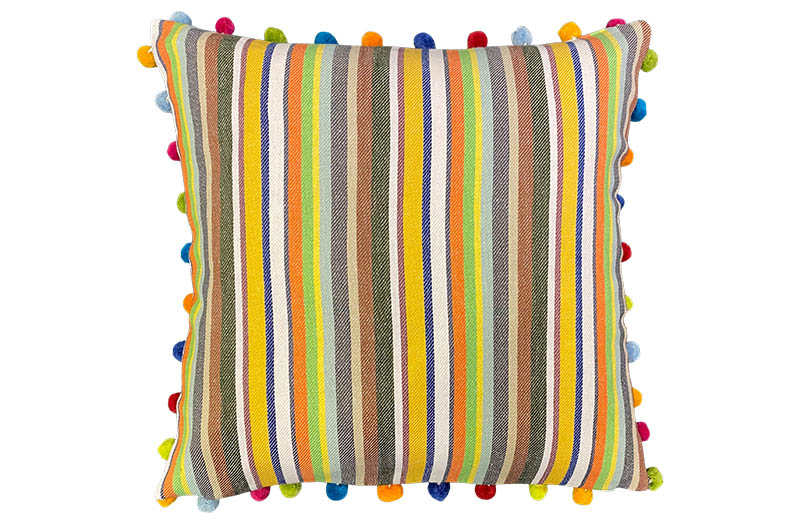 Khaki, Brown, Yellow Safari Stripe Pompom Cushions