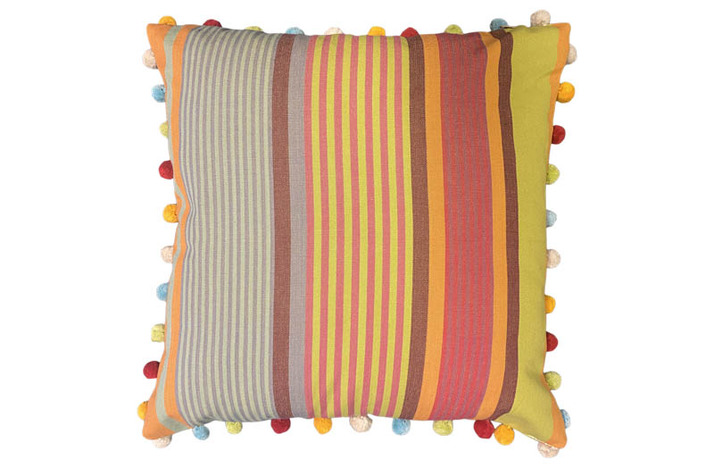 Lime Green, Pink, Orange Striped Pompom Cushions